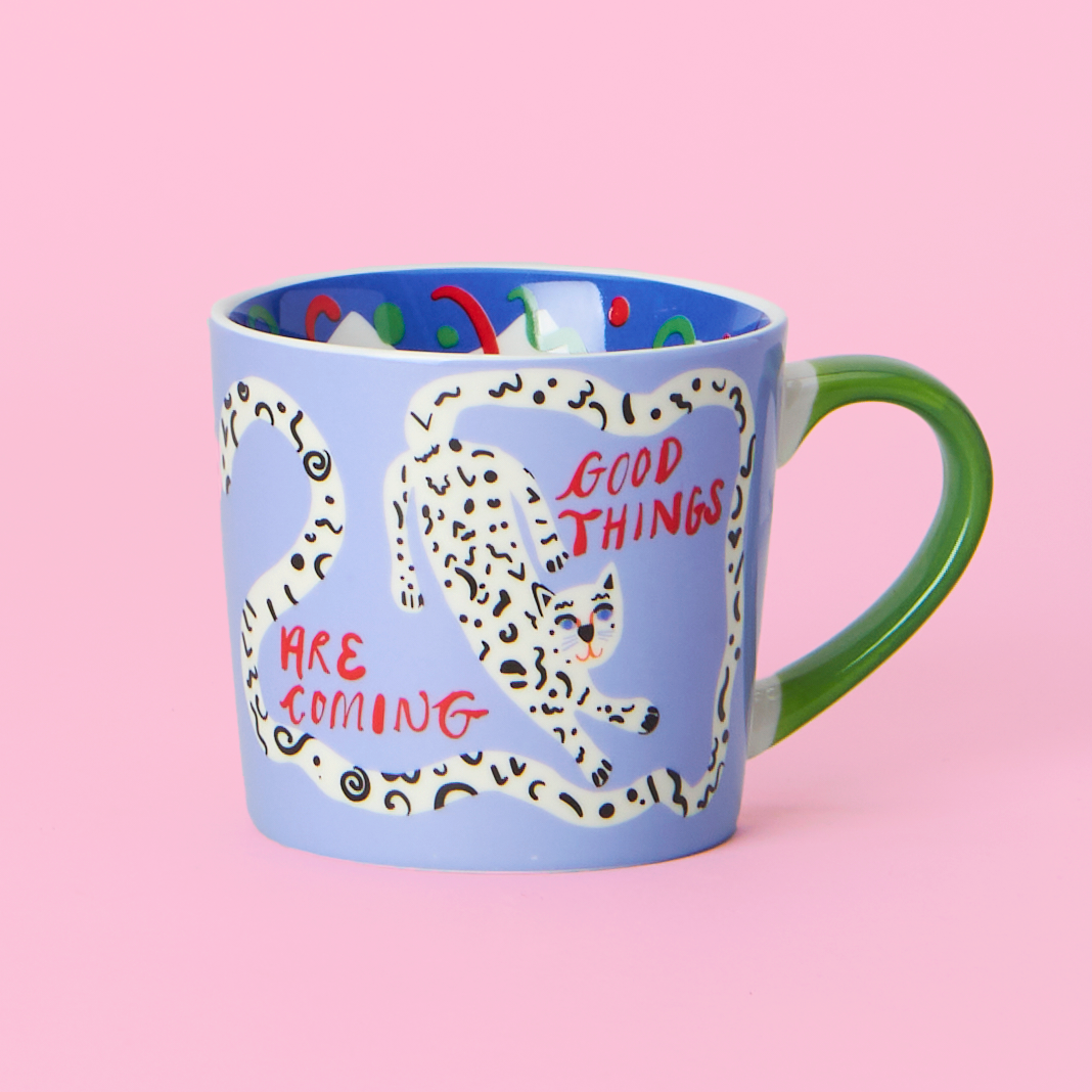 Mok 'Good Things Are Coming Mug' Luipaard Paars Groen