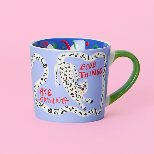 Mok 'Good Things Are Coming Mug' Luipaard Paars Groen