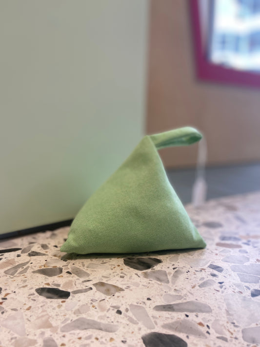 Deurstopper Pyramide met lusje Jeansstof Geel/Groen 1 kg