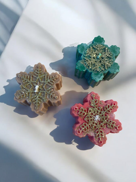 Kaars Sneeuwvlok Ster Kerst Vegan Groen met glitter