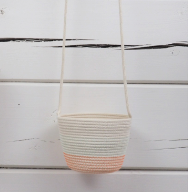 Planthanger Mand Gewoven Katoen Fluo Oranje Medium