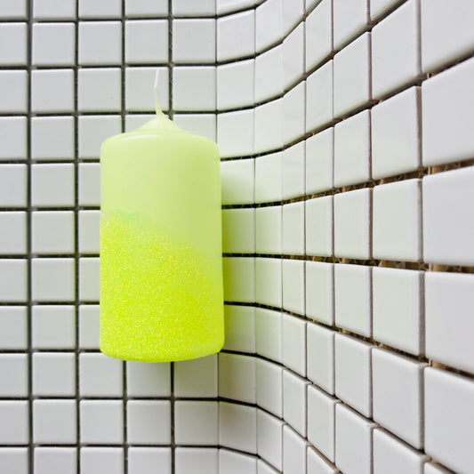 Kaars Kort Glitter Geel