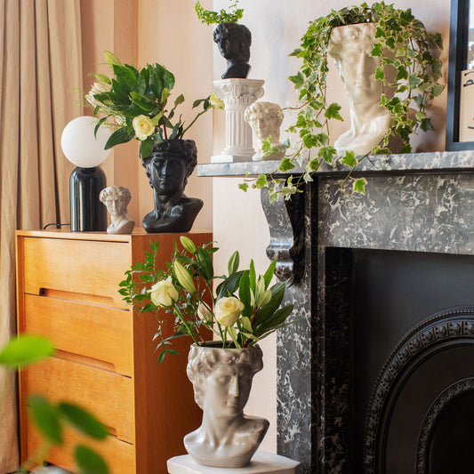 Bloempot/Vaas Grieks hoofd, Wit, Large