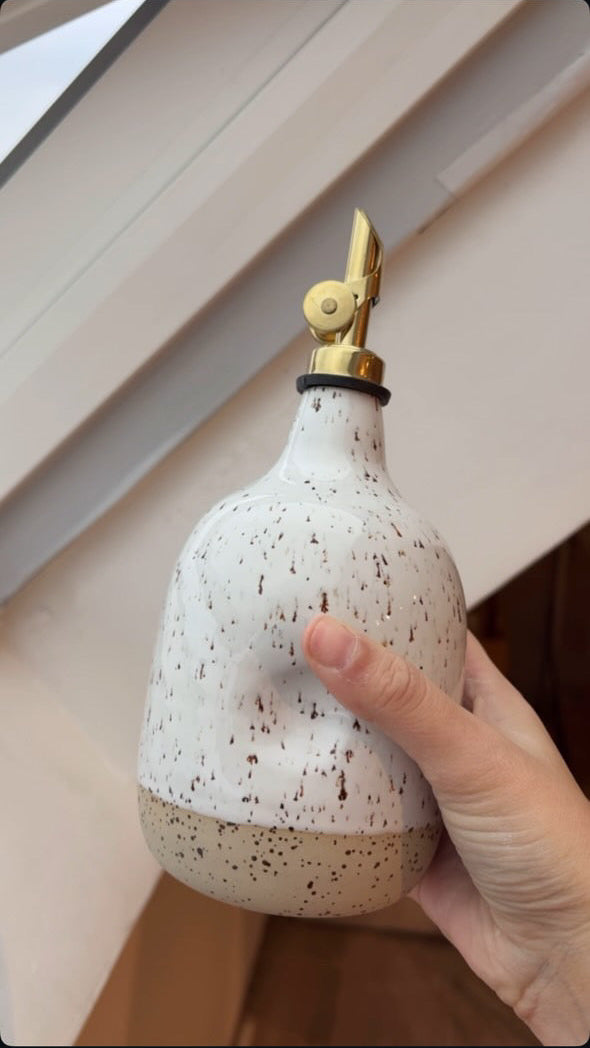 Olijfoliefles Keramiek Wit Gespikkeld/Lichtroze