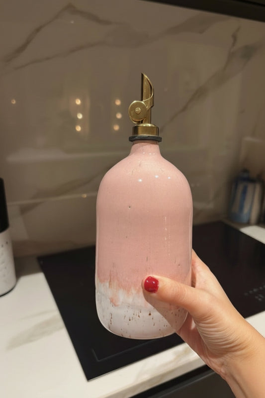 Olijfoliefles Keramiek Wit Gespikkeld/Lichtroze