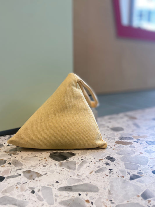 Deurstopper Pyramide met lusje Jeansstof Geel/Groen 1 kg