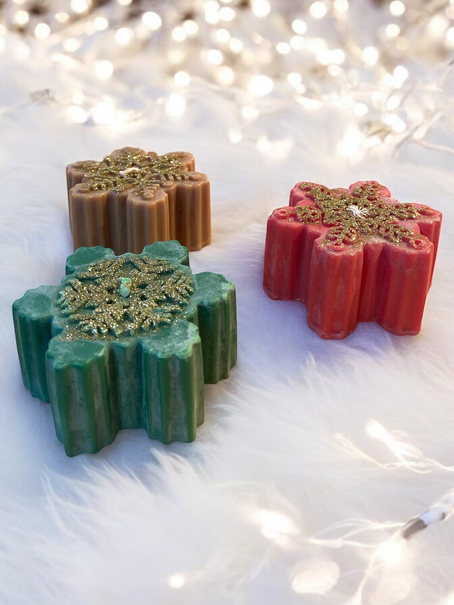 Kaars Sneeuwvlok Ster Kerst Vegan Groen met glitter