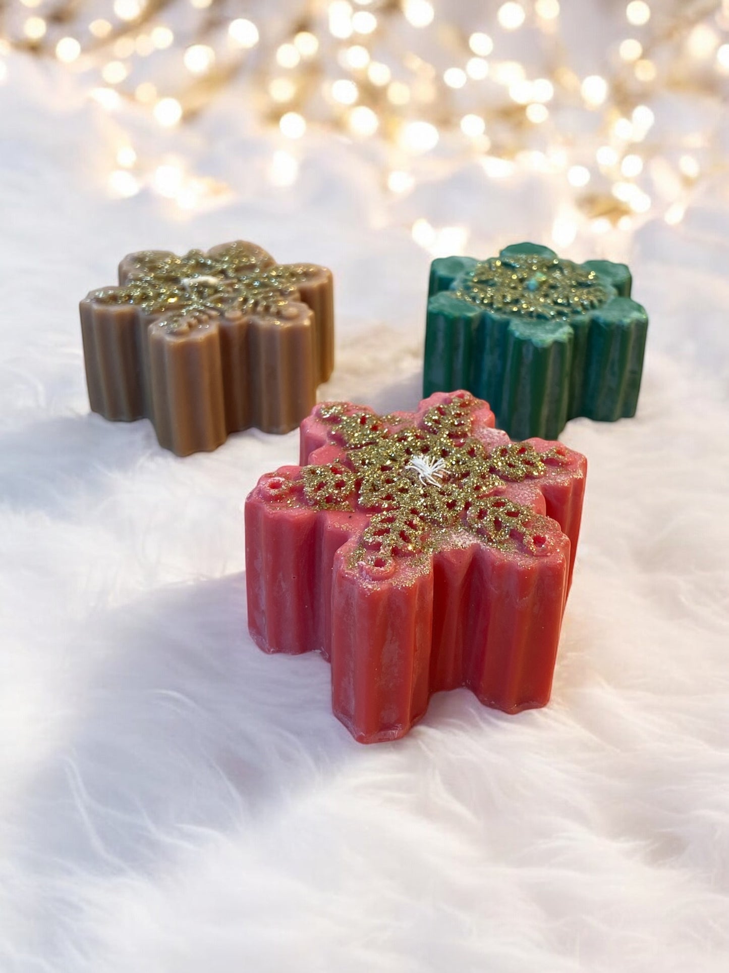 Kaars Sneeuwvlok Ster Kerst Vegan Rood met glitter