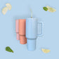 Drinkfles Thermos Hot/Cold met Handvat, Rietje & Borstel Pastel