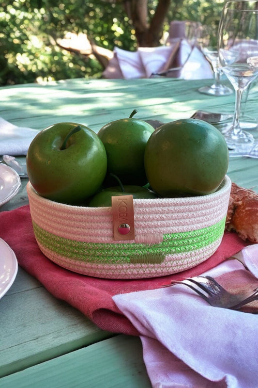 Mandje Bowl Gewoven Katoen Fluo Groen Small