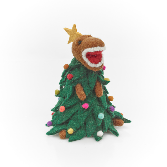 Vilten Kerstboom Topper/Piek - Dino Tee-Rex - Groen - Handgemaakt