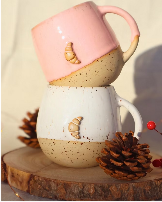 Mok Keramiek Croissant Wit Gespikkeld/Lichtroze