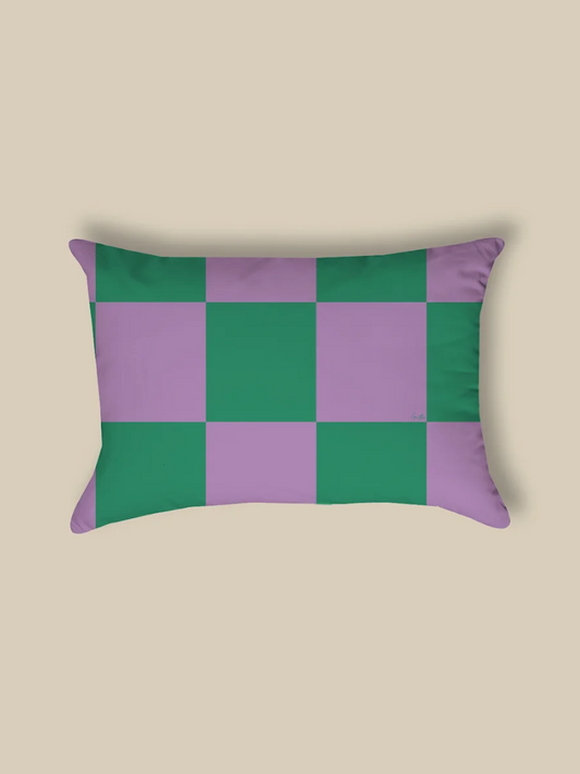 Kussen Checkered Ruitjes Neon Emerald Groen & Lila