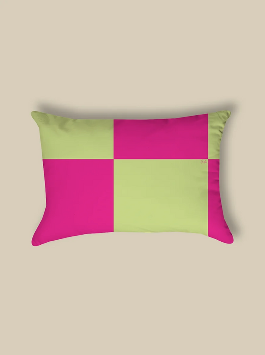 Kussen Checkered Ruitjes Neon Roze & Pistache