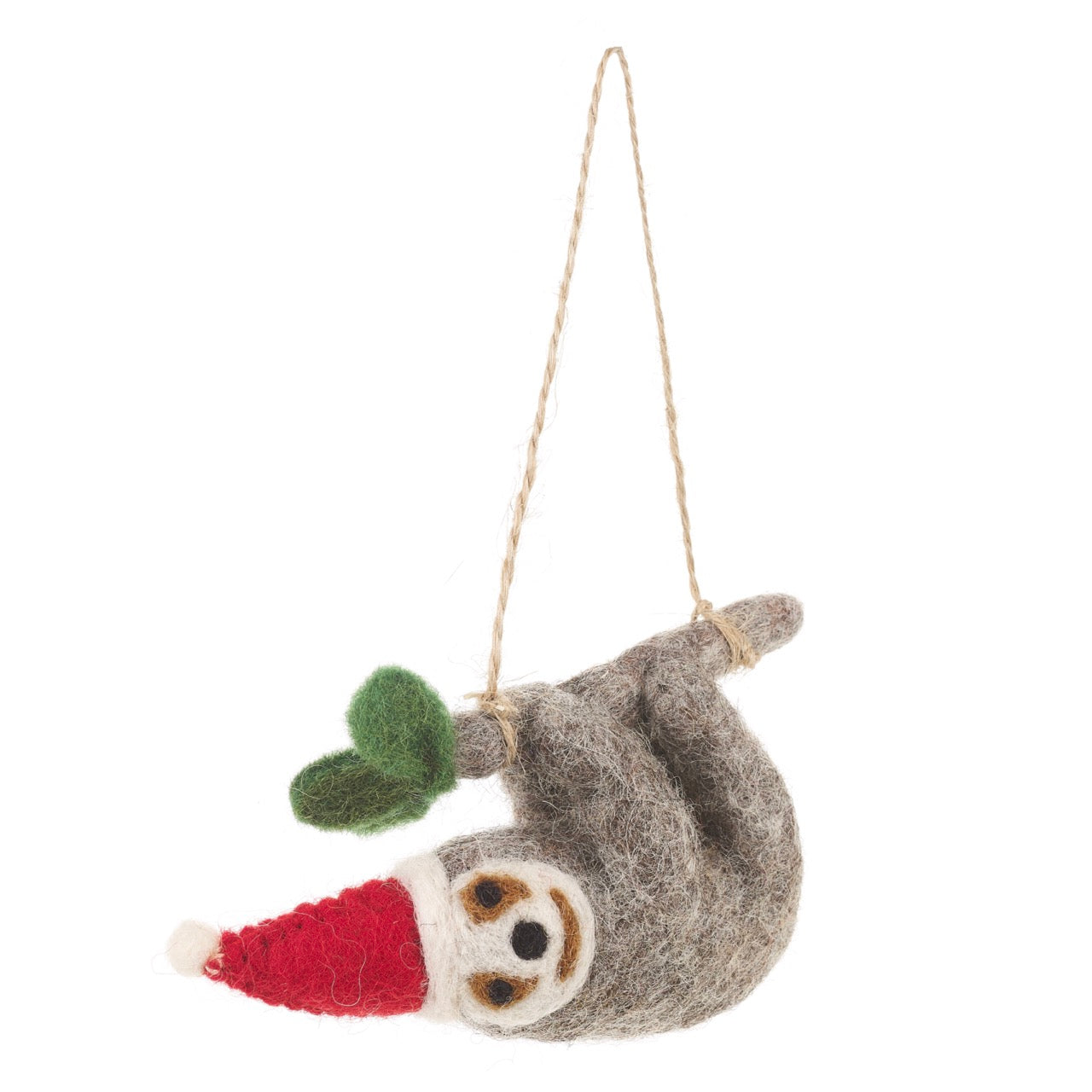 Vilten Kersthanger - Luiaard/Sloth Sally met Kerstmuts - Rood - Handgemaakt