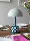 Tafellamp Draadloos LED turquois/blauwgroen ruitjes checkered USB-oplaadbaar