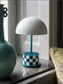 Tafellamp Draadloos LED turquois/blauwgroen ruitjes checkered USB-oplaadbaar