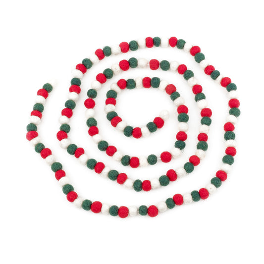 Vilten Kerstboom Slinger - Garland Pompom Groen/Rood/Wit - Handgemaakt