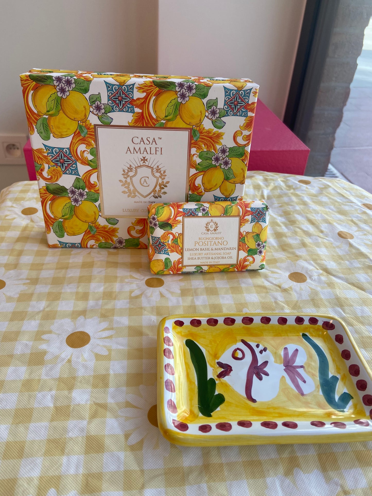 Zeep Artisanaal Giftbox Single Zeep + Handgeschilderd Schaaltje Positano