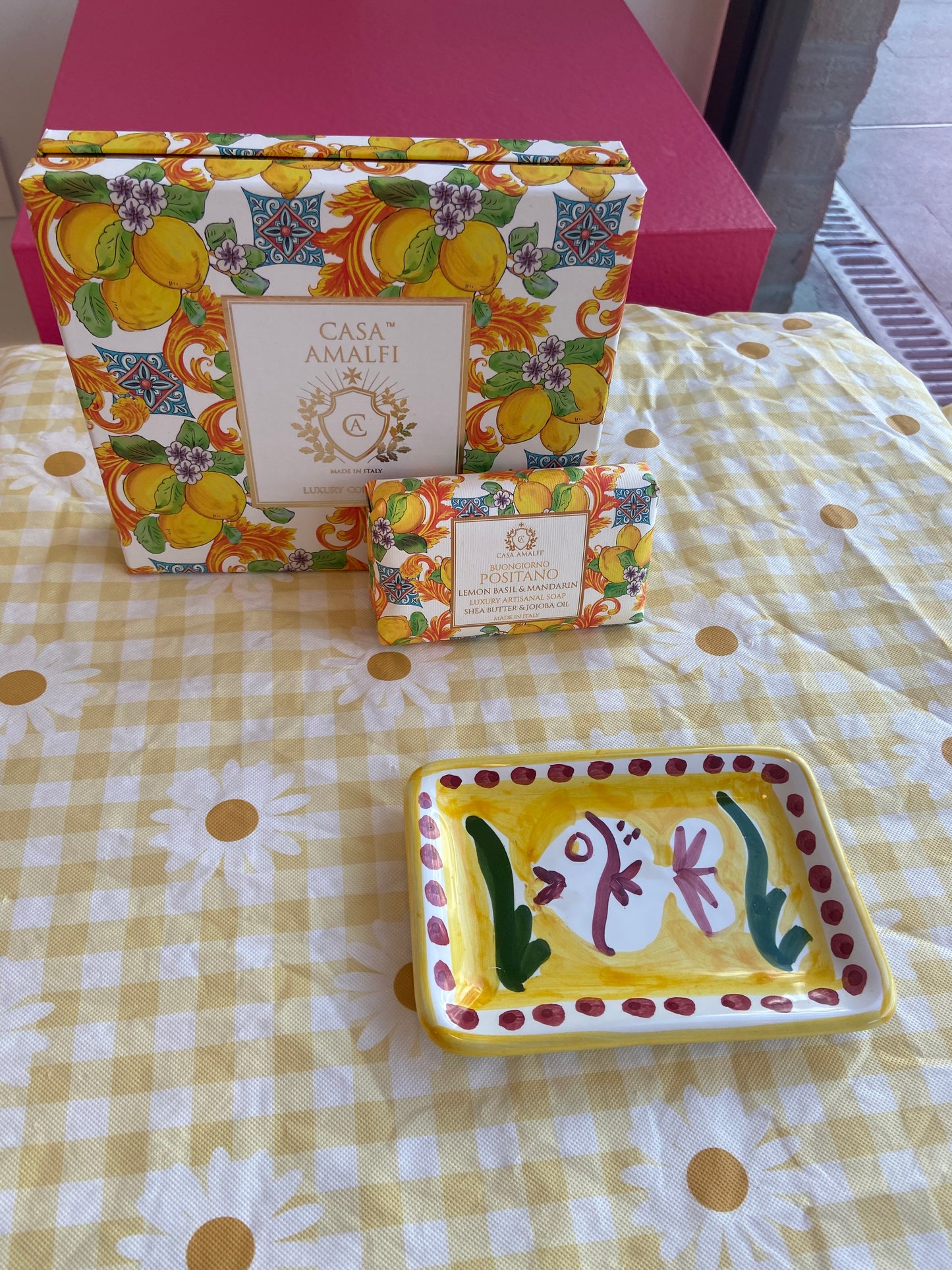 Zeep Artisanaal Giftbox Single Zeep + Handgeschilderd Schaaltje Positano