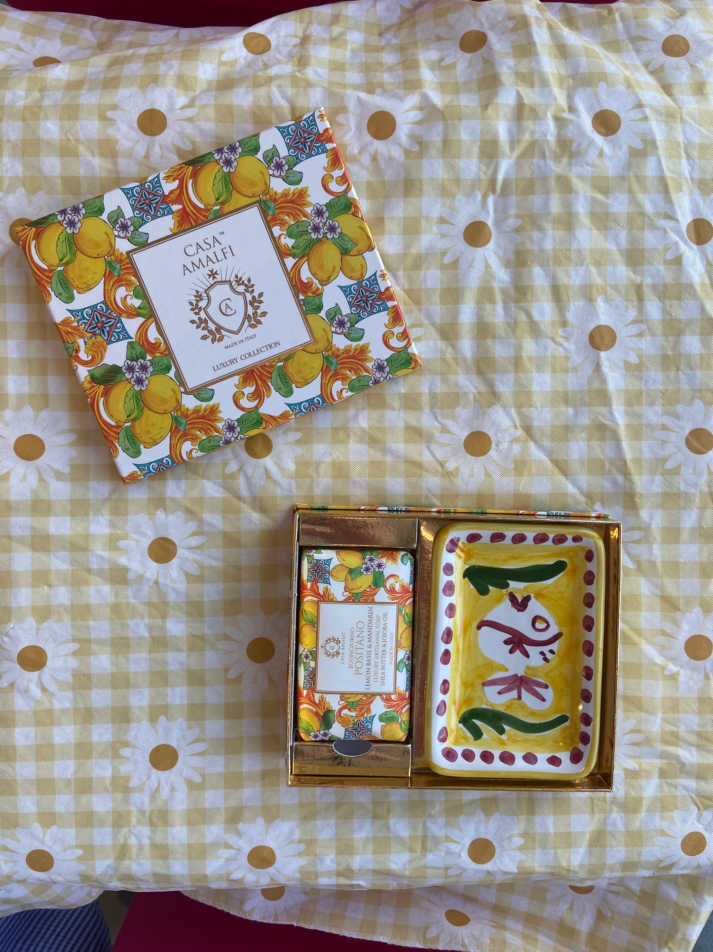 Zeep Artisanaal Giftbox Single Zeep + Handgeschilderd Schaaltje Positano