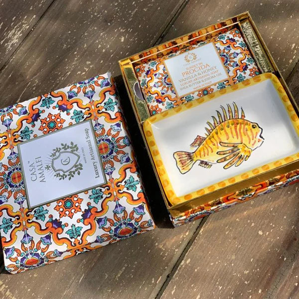 Zeep Artisanaal Giftbox Single Zeep + Handgeschilderd Schaaltje Procida