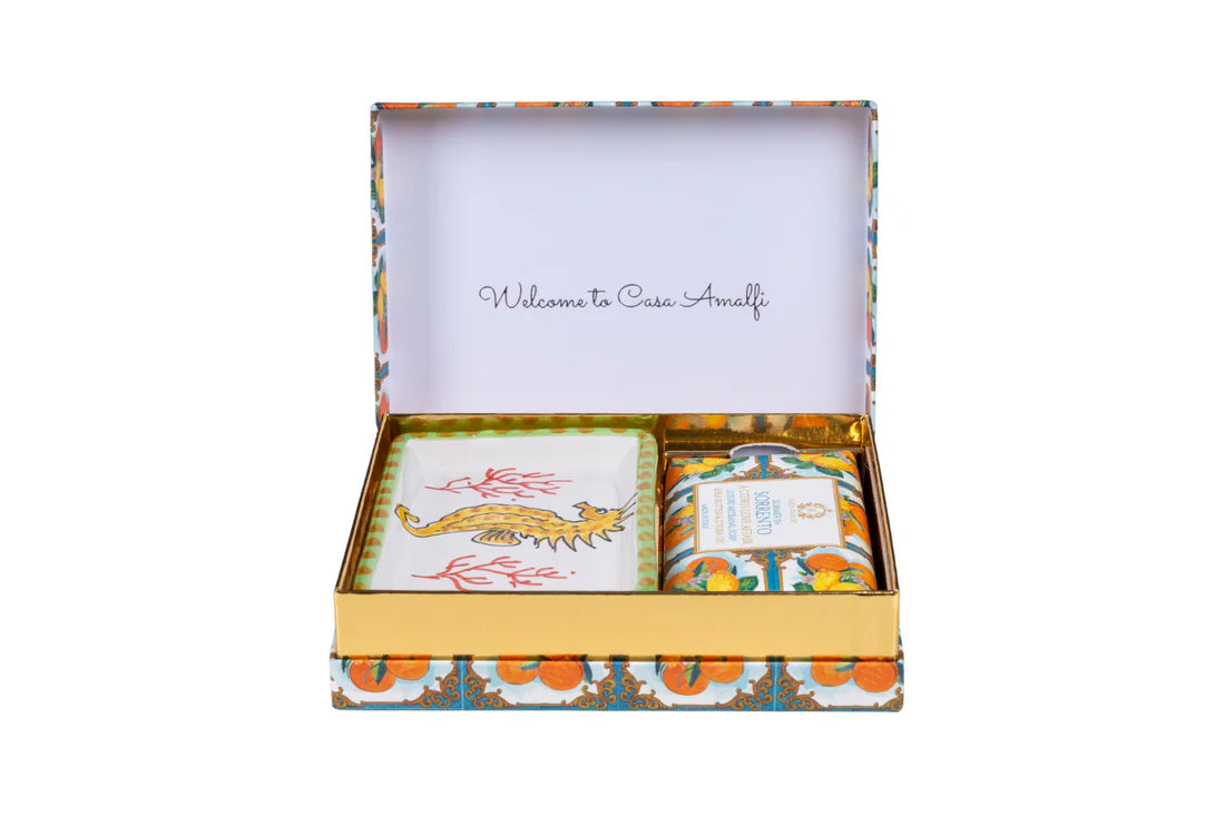 Zeep Artisanaal Giftbox Single Zeep + Handgeschilderd Schaaltje Sorrento