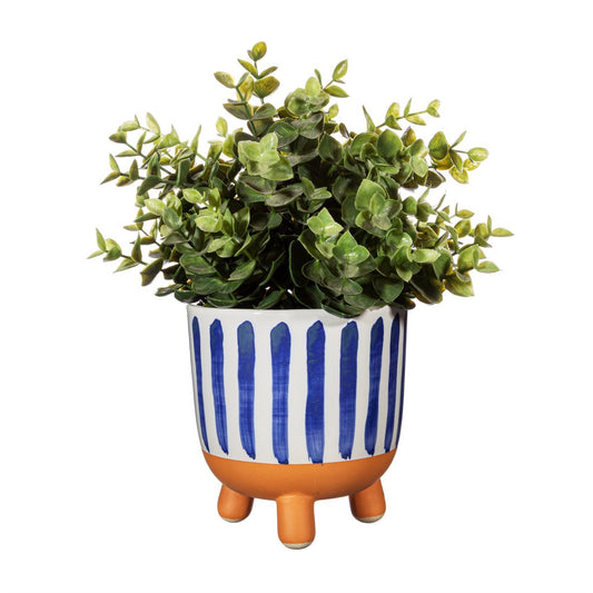 Flowerpot on legs Blue/White striped