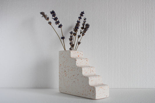 Vaas Trapvorm Terrazzo oranje/wit/roze