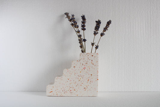 Vaas Trapvorm Terrazzo oranje/wit/roze