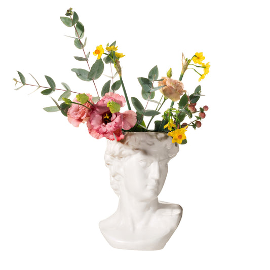 Bloempot/Vaas Grieks hoofd, Wit, Large
